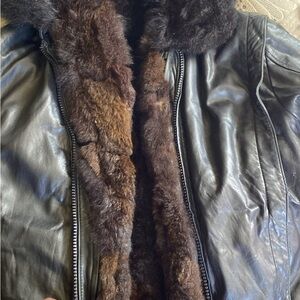 Women's Black Leather Jacket with Brown Fur Lining